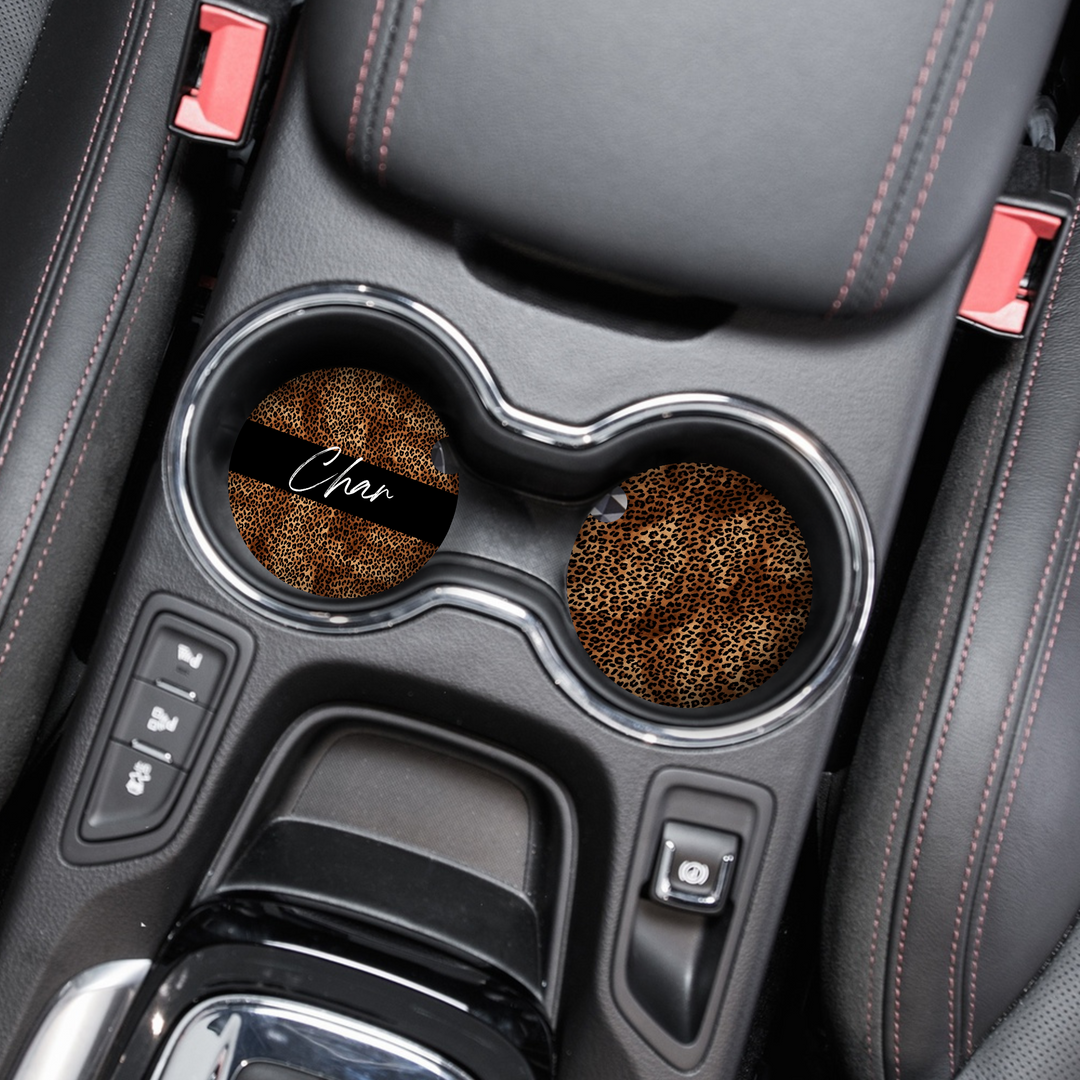 Personalised Name Car Coasters - Leopard