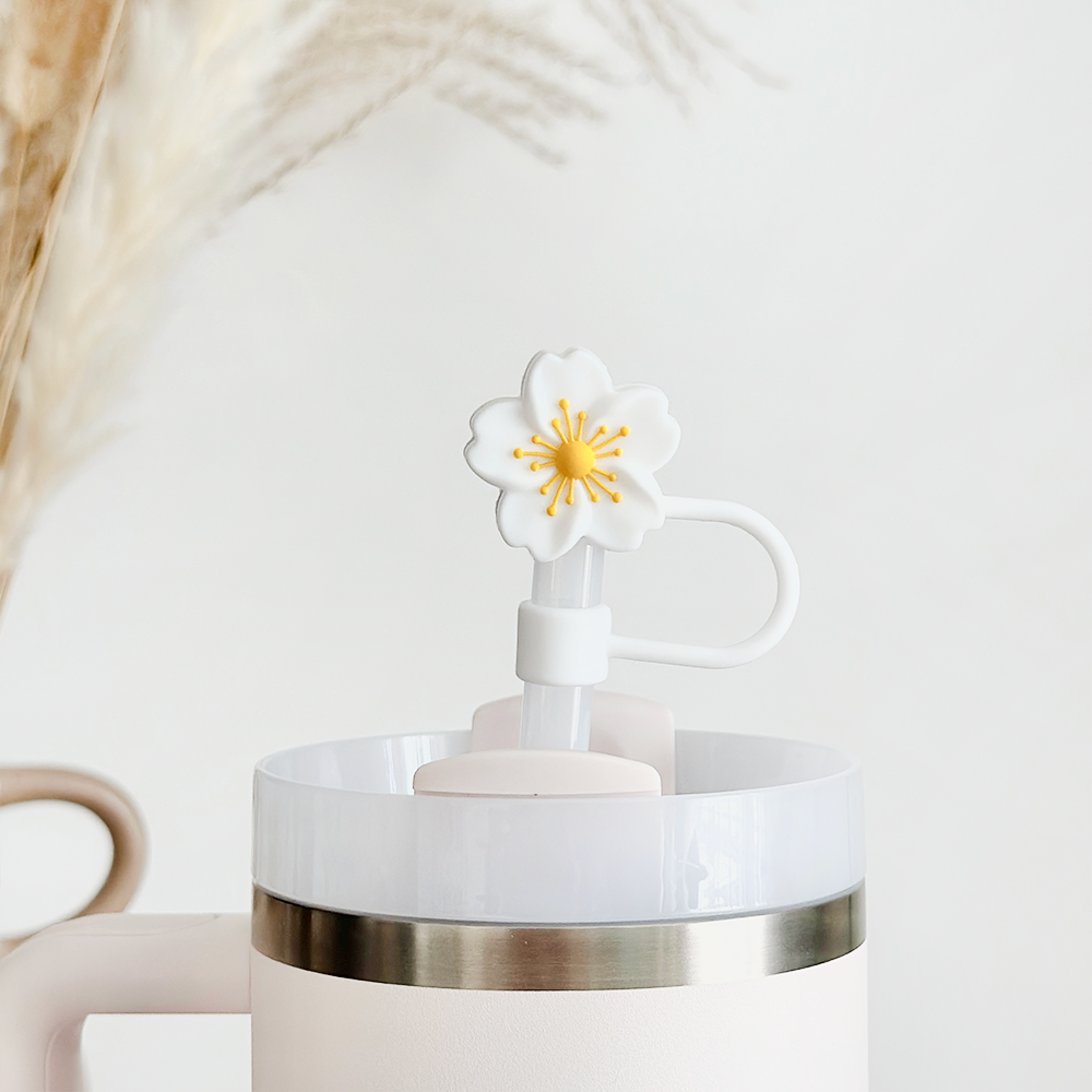 White Tropical Flower Straw Cover