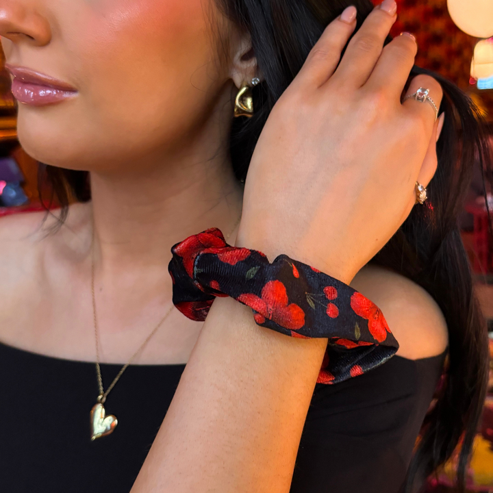 Cherry Hibiscus Scrunchie