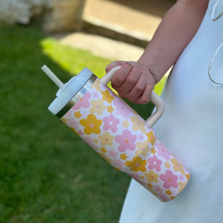 Stainless Steel Tumbler - Pink & Orange Bloom 