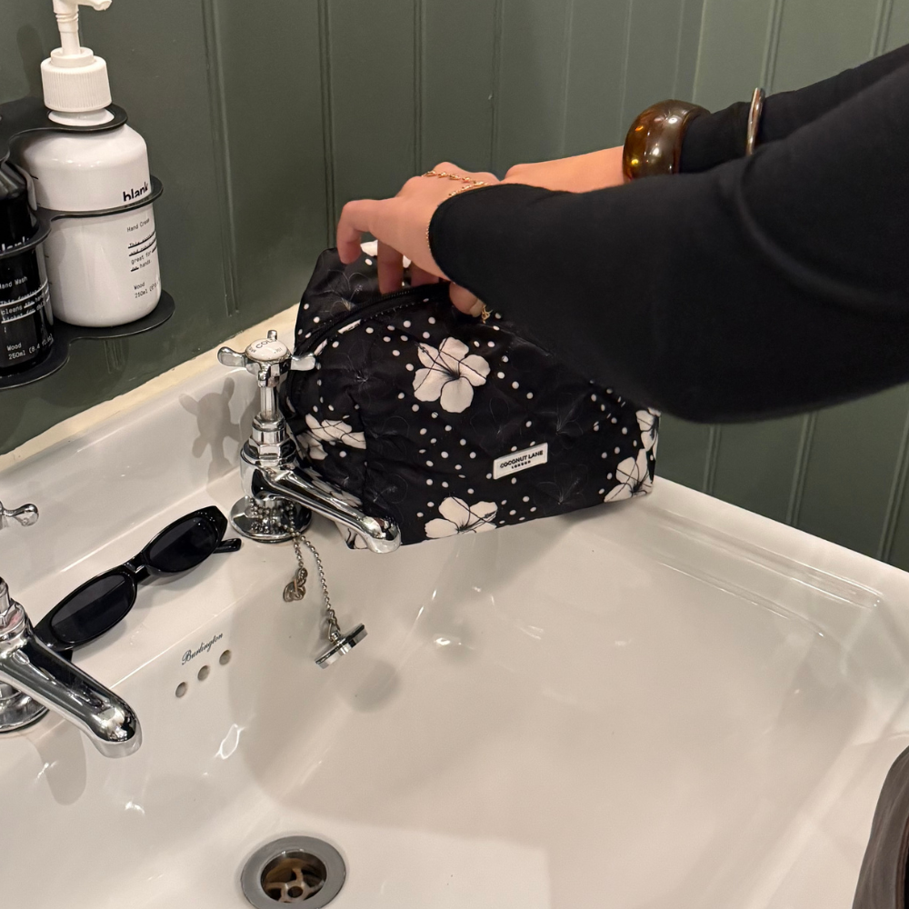 Satin Quilted Makeup Bag - Mono Flora