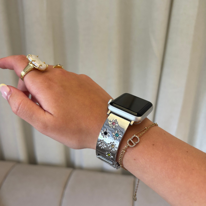 Ibiza Coloured Stone Apple Watch Strap - Silver