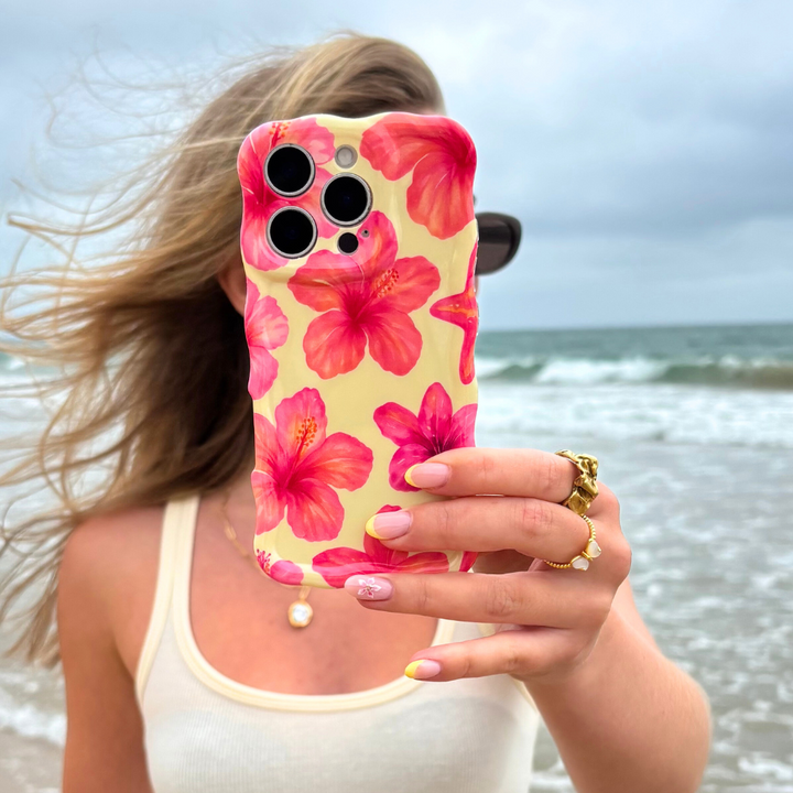 Wavy Phone Case - Island Girl Butter Yellow Hibiscus