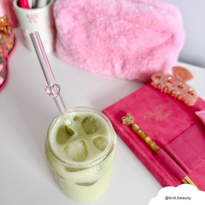 Glass Straw Set - Pink Heart