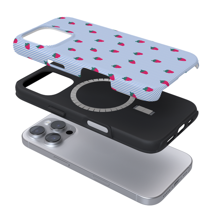 Tough MagSafe® Phone Case - Blue Stripe Strawberries