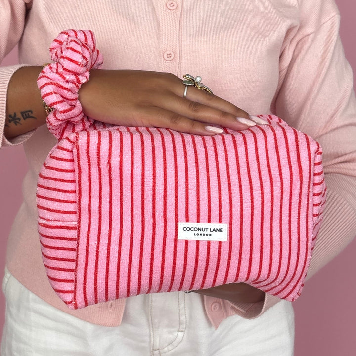 Towel Makeup Bag - Cherry Stripe