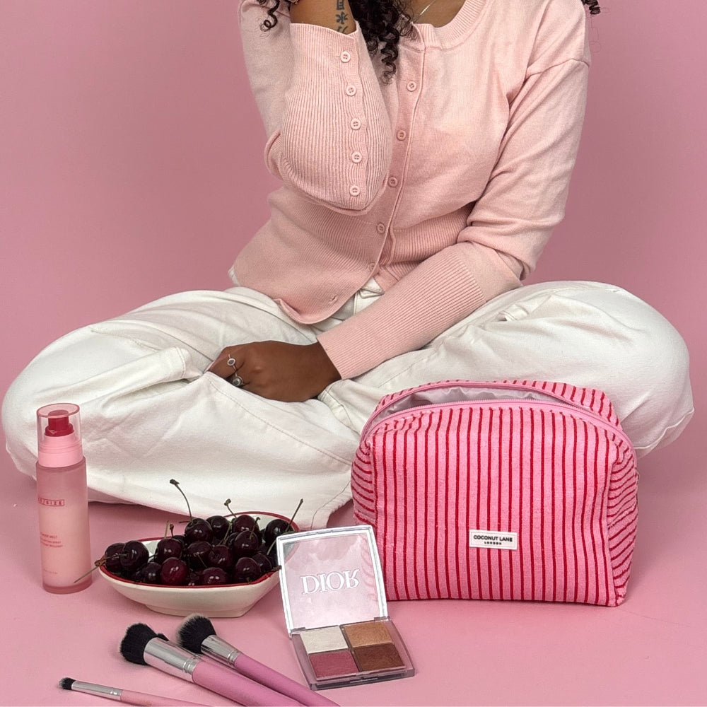 Towel Makeup Bag - Cherry Stripe
