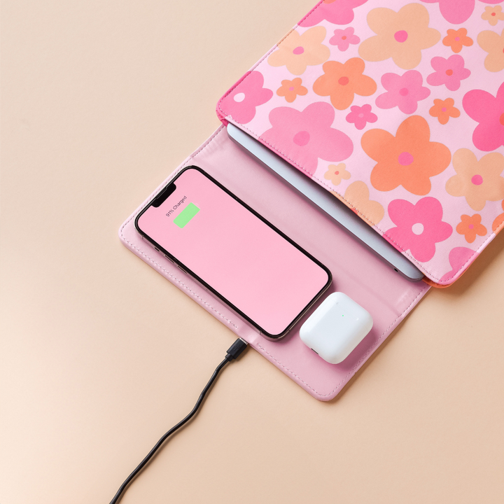 Wireless Charging Laptop Sleeve - Pink & Orange Bloom