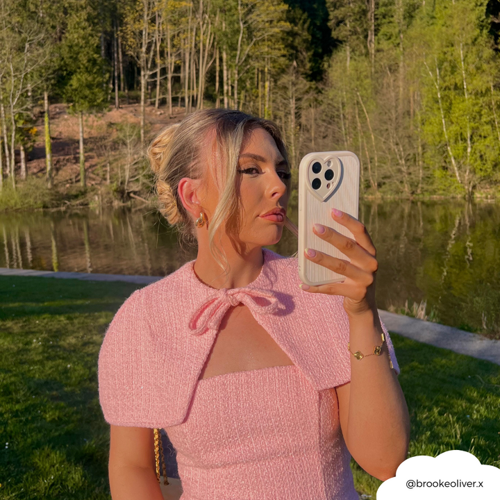 Cream Ribbed Heart Camera Phone Case