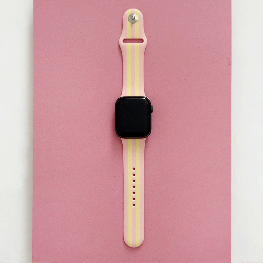 Yellow and pink stripe Apple Watch Strap.