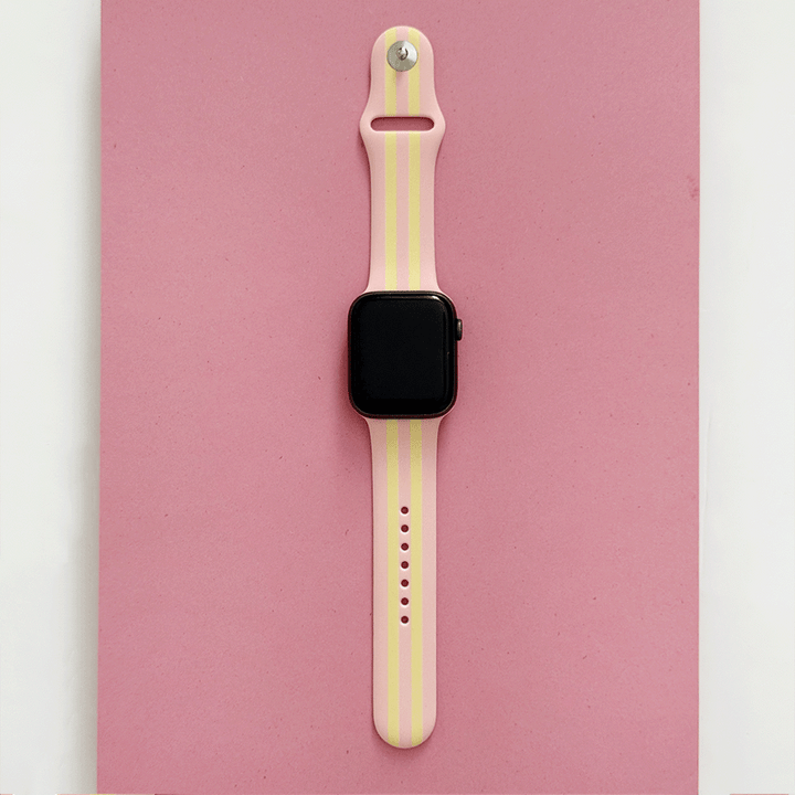 Yellow and pink stripe Apple Watch Strap.