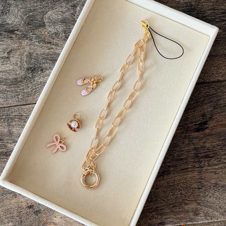 Ballet Slippers on jewellery tray gold phone strap
