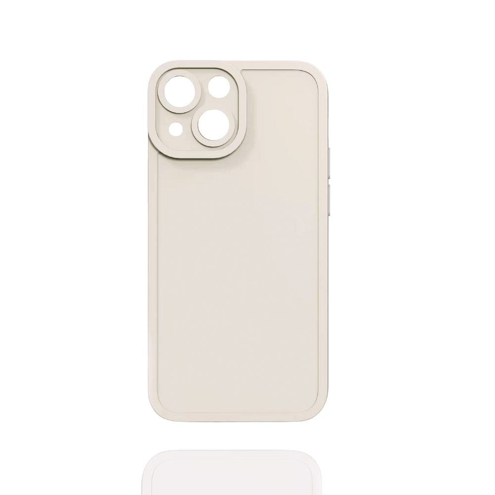 Introducing the NAKD Phone Case - Creamy White by Coconut Lane, a sleek and minimalistic case designed for modern smartphones with multiple rear cameras. This soft, flexible TPU phone case features a unique square camera cutout with three circular openings. The product is showcased against a white background with a reflective surface below.