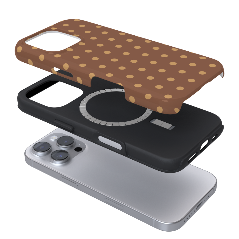 Chocolate brown polka dot case.