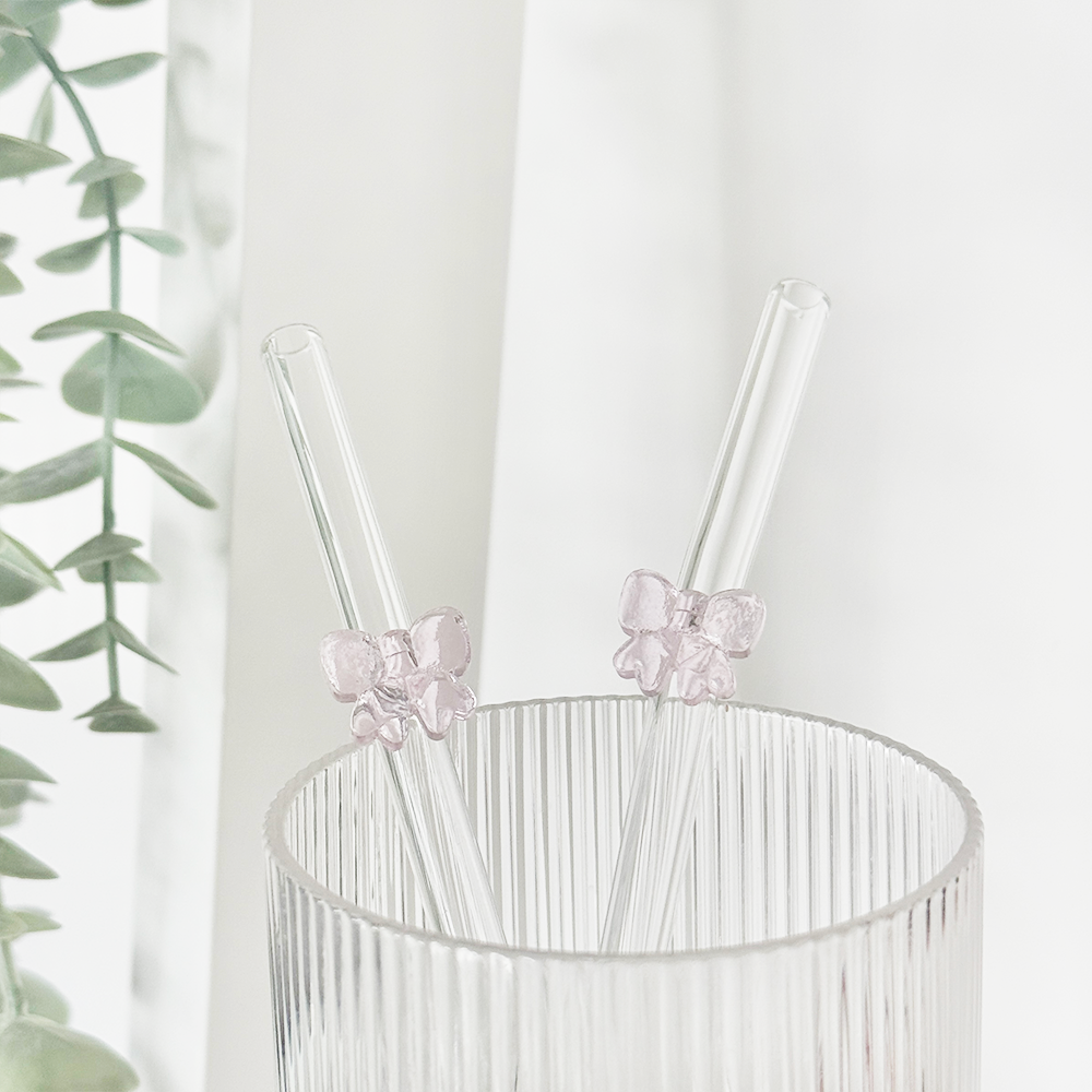 Glass Straw Set - Pink Bow – Coconut Lane