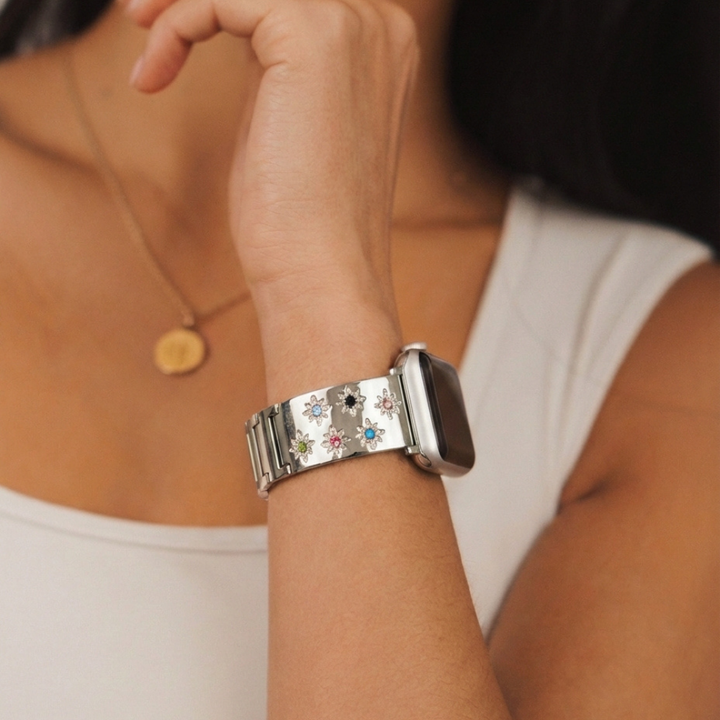 Ibiza Coloured Stone Apple Watch Strap - Starlight