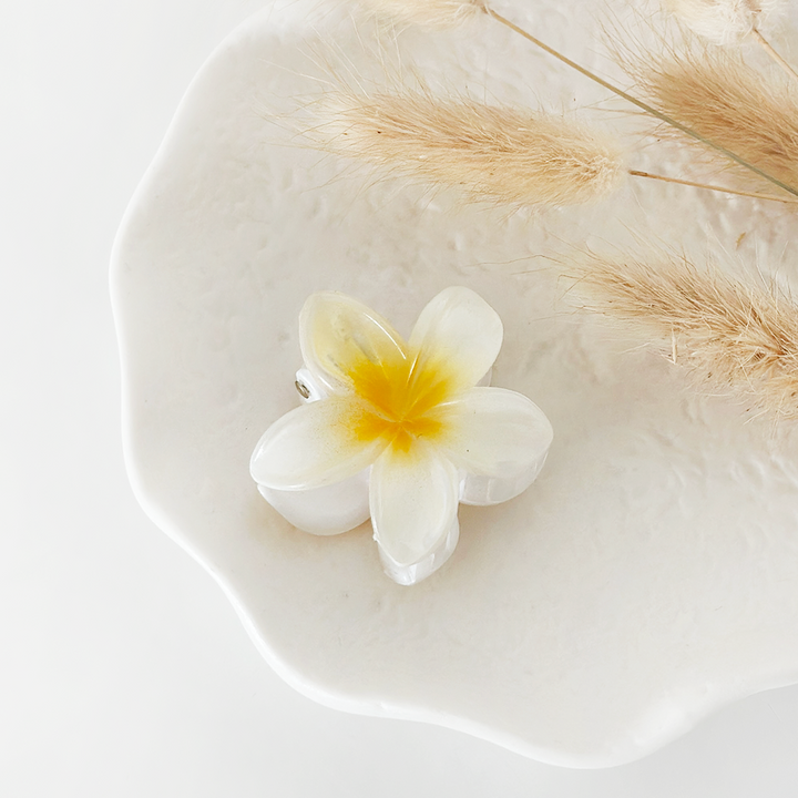 Mini Tropical Flower Claw Clip - White
