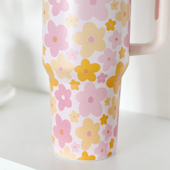 Stainless Steel Tumbler - Pink & Orange Bloom 