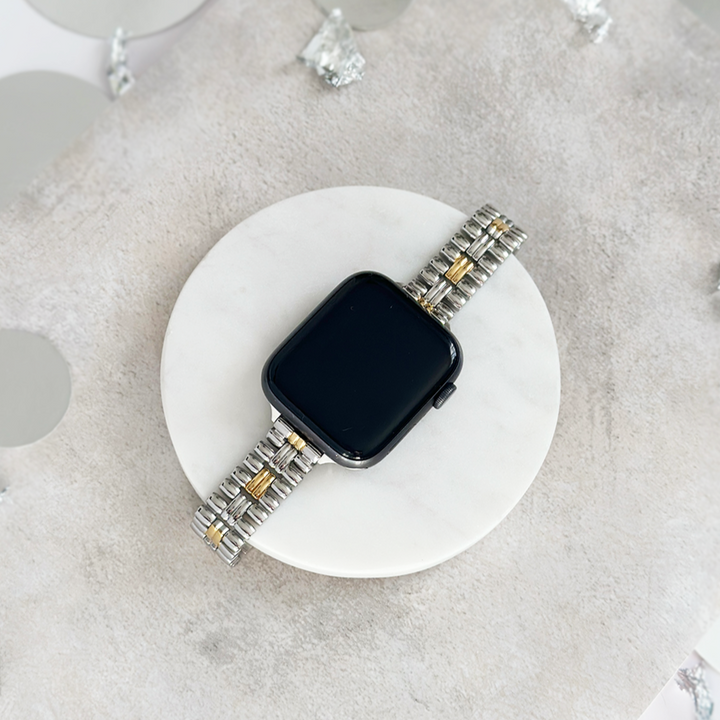 Retro Slim Stainless Steel Apple Watch Strap - Vintage Gold & Silver
