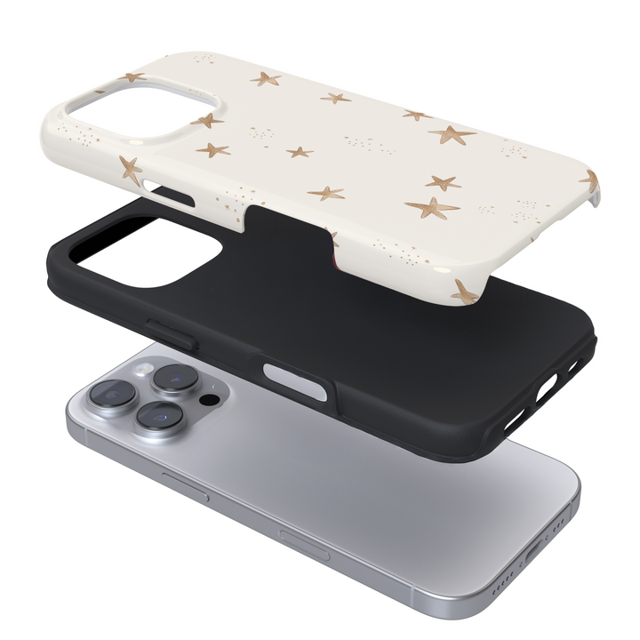 Expanded view of a phone case with a starfish design on a white background