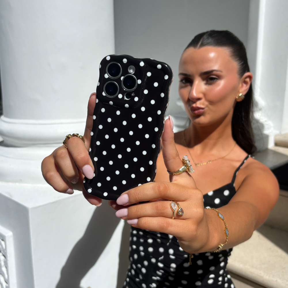 Wavy Phone Case - Black Polka Dot