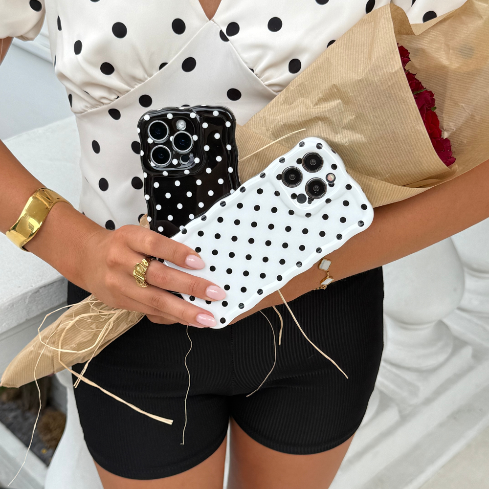 Wavy Phone Case - White Polka Dot