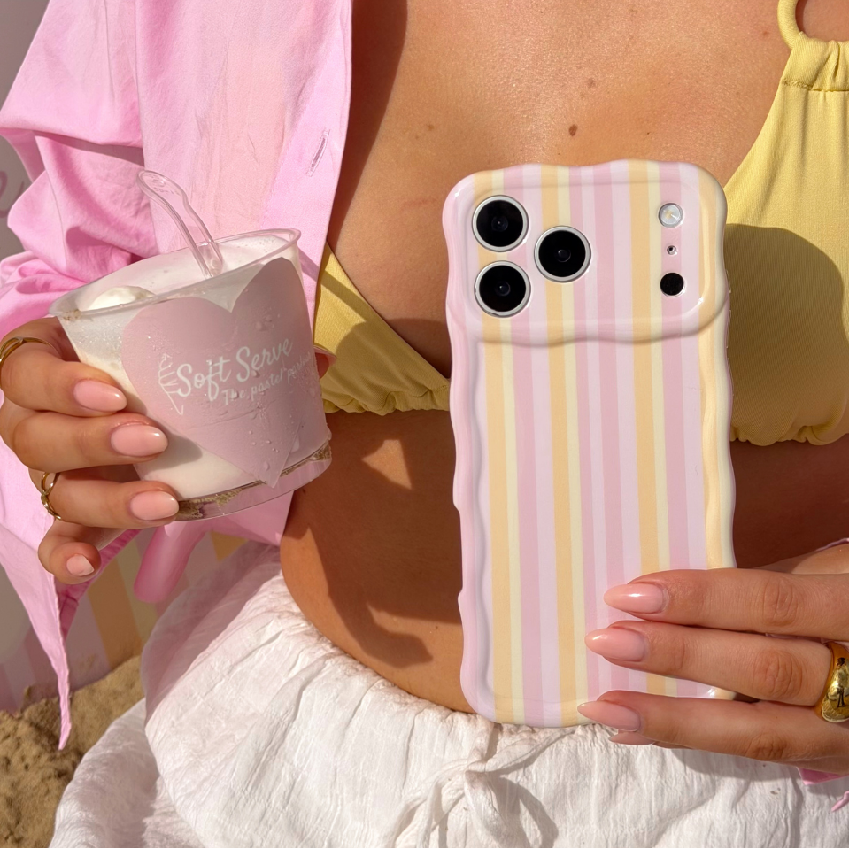 Girl holding ice cream with her Wavy Pastel Stripes Phone Case