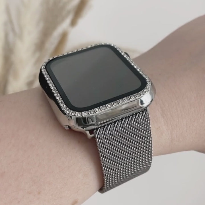 2-in-1 Apple Watch Case & Built-In Screen Protector  - Silver Diamante