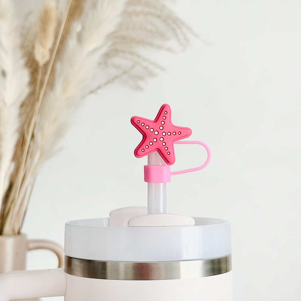 Pink Starfish Straw Cover